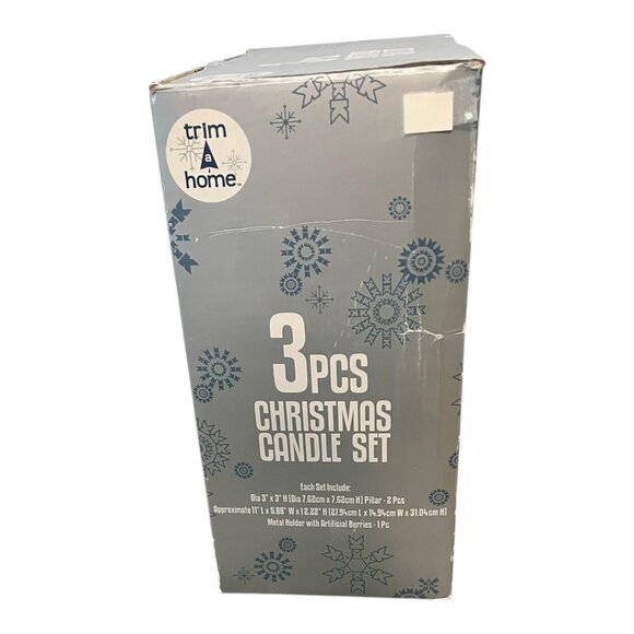 Trim A Home 3 Piece Christmas Candle Holder Set, Pine & Berry Decor No Candles - Picture 10 of 12